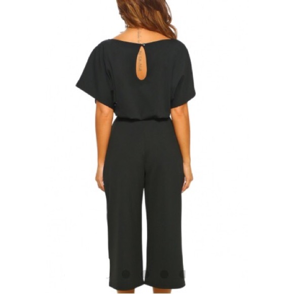 Black Classic Belted Culotte Jumpsuit - Picture 2 of 6